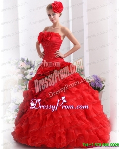 2015 Cheap Strapless Dresses for a Quinceanera with Hand Made Flowers