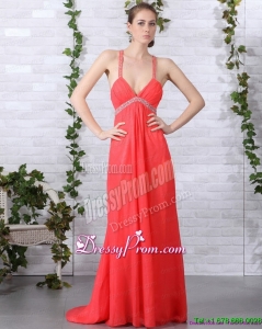 Cheap Spaghetti Straps Prom Dresses with Ruching and Beading