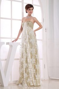 Champagne Floor Length Prom Court Dresses with Lace and Sequins
