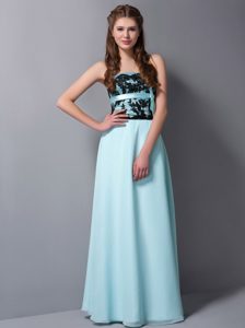 Lace and Sash Accent Floor Length Dresses for JS Prom in Aqua Blue