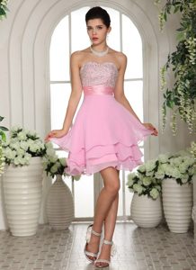 Sweet Pink Multi-layer Chiffon Prom Cocktail Dresses Beaded Sweetheart