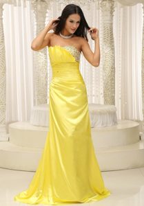 Brand New Style Ruched and Beaded Prom Gowns Dresses Brush Train