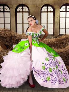 Multi-color Ball Gowns Embroidery and Ruffled Layers Quinceanera Gown Lace Up Taffeta Sleeveless Floor Length