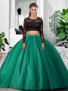 Long Sleeves Lace and Ruching Backless Quinceanera Dresses