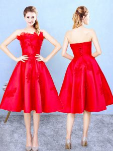 Knee Length A-line Sleeveless Red Quinceanera Dama Dress Lace Up