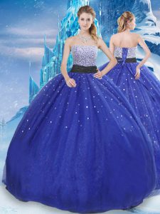 Fantastic Strapless Sleeveless Lace Up Quinceanera Dresses Royal Blue Tulle
