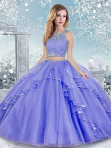 Exceptional Lavender Clasp Handle Scoop Beading and Lace Quinceanera Dress Tulle Sleeveless