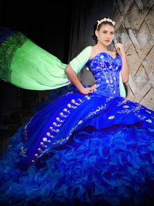Ball Gowns Sleeveless Royal Blue Ball Gown Prom Dress Brush Train Lace Up