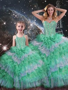 Beading and Ruffled Layers 15 Quinceanera Dress Multi-color Lace Up Sleeveless Floor Length