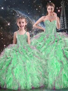 Artistic Floor Length Green Quince Ball Gowns Sweetheart Sleeveless Lace Up