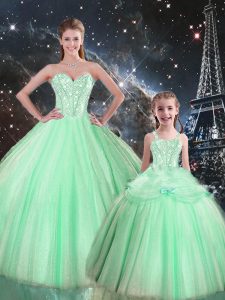 Fashionable Floor Length Ball Gowns Sleeveless Apple Green Quinceanera Gown Lace Up