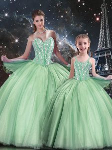 Ball Gowns Quinceanera Gowns Apple Green Sweetheart Tulle Sleeveless Floor Length Lace Up