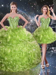 Hot Selling Sleeveless Organza Floor Length Lace Up 15th Birthday Dress in Olive Green with Beading