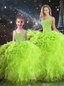 Quince Ball Gowns Military Ball and Sweet 16 and Quinceanera with Beading and Ruffles Sweetheart Sleeveless Lace Up