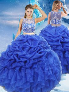 Royal Blue Scoop Neckline Beading and Ruffles and Pick Ups Sweet 16 Dresses Sleeveless Zipper