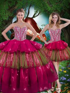 Burgundy Sweetheart Neckline Beading and Ruffled Layers Vestidos de Quinceanera Sleeveless Lace Up
