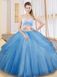 Glorious Baby Blue One Shoulder Neckline Beading and Ruching and Pick Ups Quinceanera Dress Sleeveless Criss Cross
