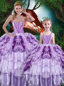 Pretty Sleeveless Organza Floor Length Lace Up Sweet 16 Dresses in Multi-color with Beading and Ruffles and Ruffled Layers