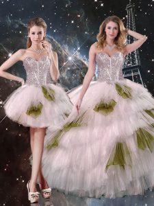 Champagne Sweetheart Lace Up Beading and Ruffled Layers and Sequins Sweet 16 Dress Sleeveless