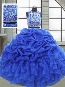 Royal Blue Zipper 15 Quinceanera Dress Beading and Ruffles and Pick Ups Sleeveless Floor Length