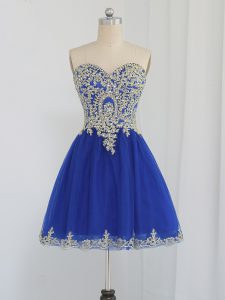 Lovely Beading Prom Gown Royal Blue Zipper Sleeveless Mini Length