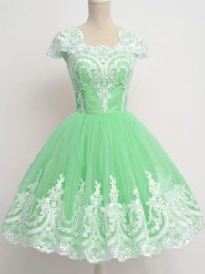 Clearance Apple Green Cap Sleeves Lace Knee Length Quinceanera Court of Honor Dress
