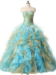 Discount Multi-color Lace Up Quinceanera Dress Beading and Ruffles Sleeveless Floor Length