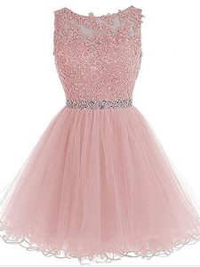 Scoop Sleeveless Organza Prom Dress Beading and Lace and Appliques Zipper