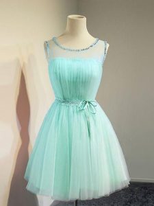 Best Selling Apple Green Empire Belt Quinceanera Dama Dress Lace Up Tulle Sleeveless Knee Length