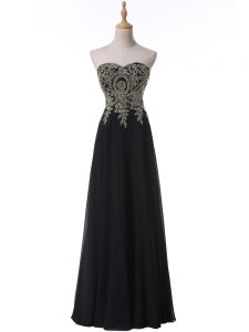 Pretty Chiffon Sleeveless Floor Length Homecoming Dress and Beading and Appliques
