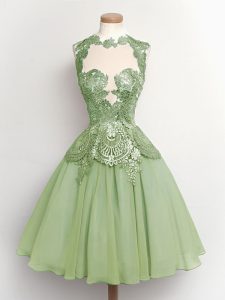 Admirable Green High-neck Lace Up Lace Quinceanera Court of Honor Dress Sleeveless