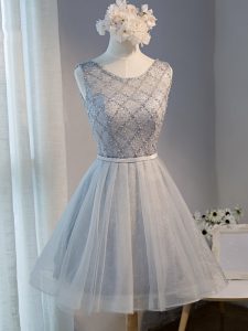 Grey Prom Dresses Prom and Party and Sweet 16 with Beading Scoop Sleeveless Lace Up