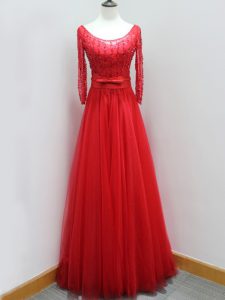 Vintage A-line Long Sleeves Red Prom Dress Brush Train Backless