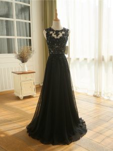 Decent Scoop Sleeveless Zipper Prom Dresses Black Tulle