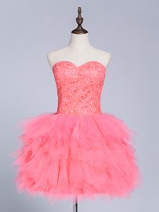 Tulle Sweetheart Sleeveless Lace Up Lace and Appliques Prom Dresses in Watermelon Red