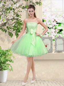 Popular A-line Off The Shoulder Sleeveless Organza Knee Length Lace Up Lace and Belt Damas Dress
