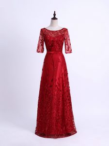 Lace Dress for Prom Red Lace Up Half Sleeves