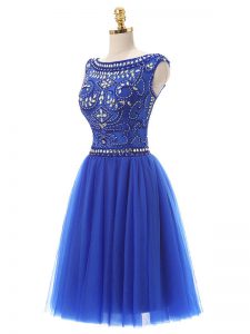 Hot Sale Royal Blue Scoop Zipper Beading Evening Dress Sleeveless