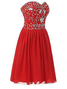 Red Zipper Sweetheart Beading Prom Dress Chiffon Sleeveless
