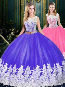 Sleeveless Clasp Handle Floor Length Appliques and Embroidery Quinceanera Dresses
