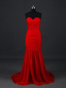 Red Sweetheart Neckline Ruching Prom Evening Gown Sleeveless Side Zipper