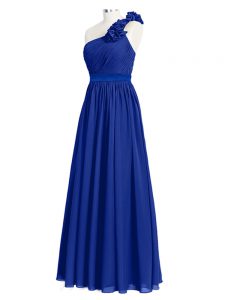 Custom Fit Sleeveless Chiffon Floor Length Zipper Damas Dress in Royal Blue with Ruffles and Ruching