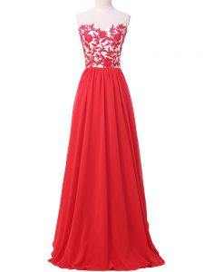 Flirting Chiffon Sweetheart Sleeveless Lace Up Lace and Appliques in Red