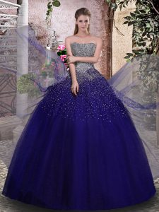 Perfect Royal Blue Sleeveless Beading Floor Length Quinceanera Gown