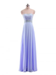 Clearance Floor Length Zipper Prom Dress Lavender for Prom and Party and Military Ball with Beading