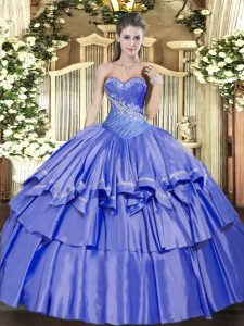 Blue Sweetheart Lace Up Beading and Ruffled Layers Quinceanera Gowns Sleeveless