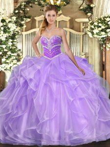 Discount Lavender Sweetheart Neckline Beading and Ruffles Sweet 16 Dress Sleeveless Lace Up