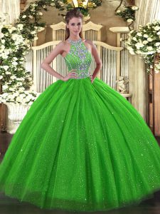 Lace Up Halter Top Beading Quinceanera Dresses Tulle Sleeveless
