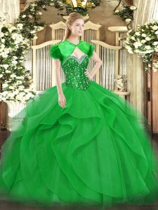 Beautiful Beading and Ruffles Quinceanera Gowns Green Lace Up Sleeveless Floor Length