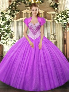 On Sale Lilac Lace Up Sweet 16 Dresses Beading Sleeveless Floor Length